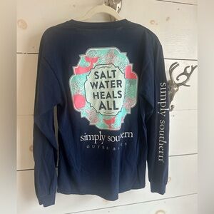 Simply Southern Dark Blue Long Sleeve Salt Water Heals All OBX Medium
